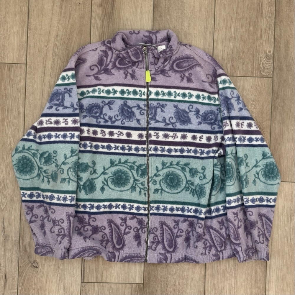 Alfred Dunner Full Zip Multicolor Floral Paisley Sweatshirt Womens Petite Large